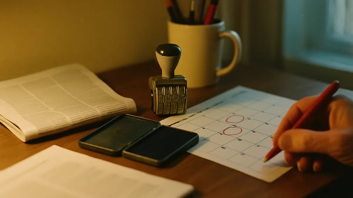 Newspaper, calendar and date stamp on a desk — Pennsylvania filing deadlines