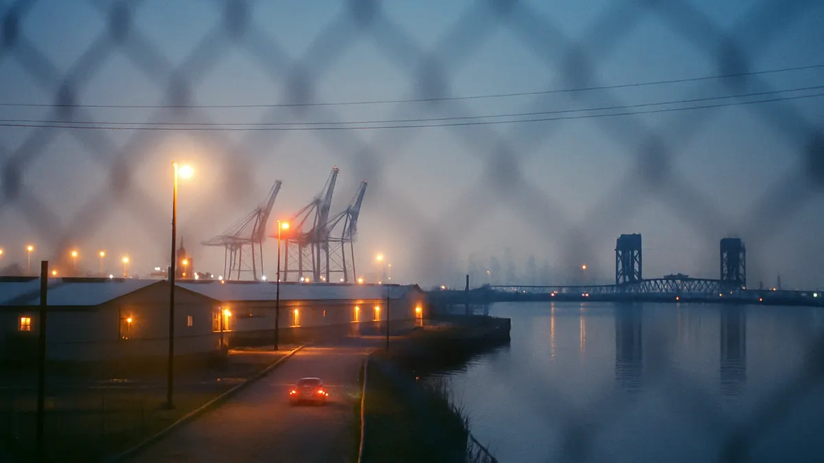 New Jersey industrial waterfront at dusk