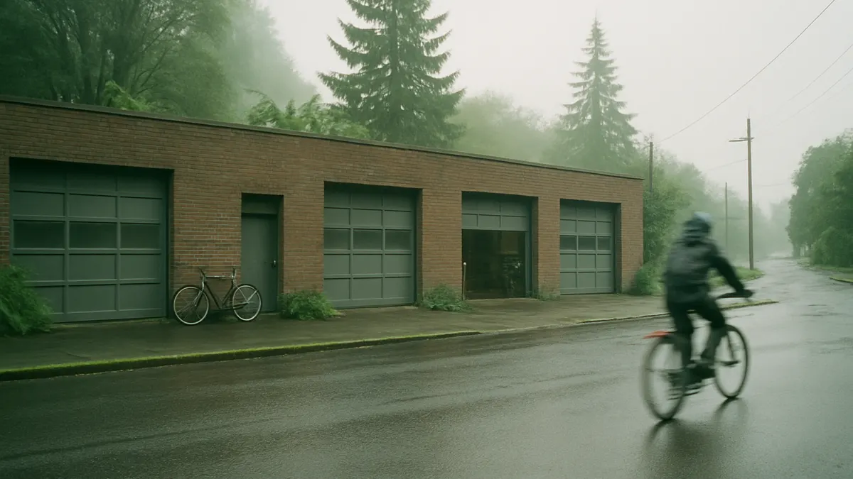 Workshop street in Oregon after rain